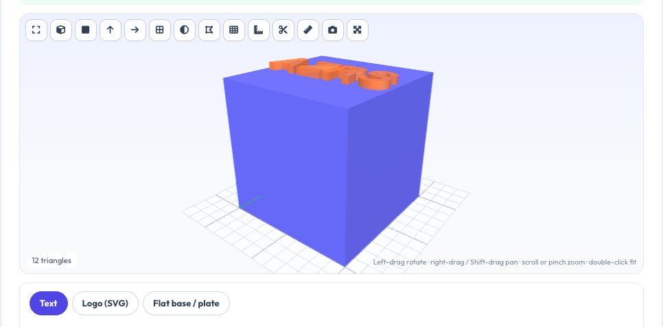 Screenshot of the free Add Text, Logo or Base Plate to an STL tool on AZRS QuickFix